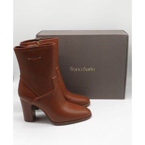Franco Sarto Cognac  Faux Leather Heeled Ankle Boots 9.5M Zipper NEW $160